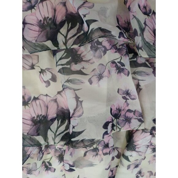 Iena For Mac Duggal Floral Long Sleeve Tiered Dress Size 4 Sheer Ruffle Elegant. - Picture 6 of 8